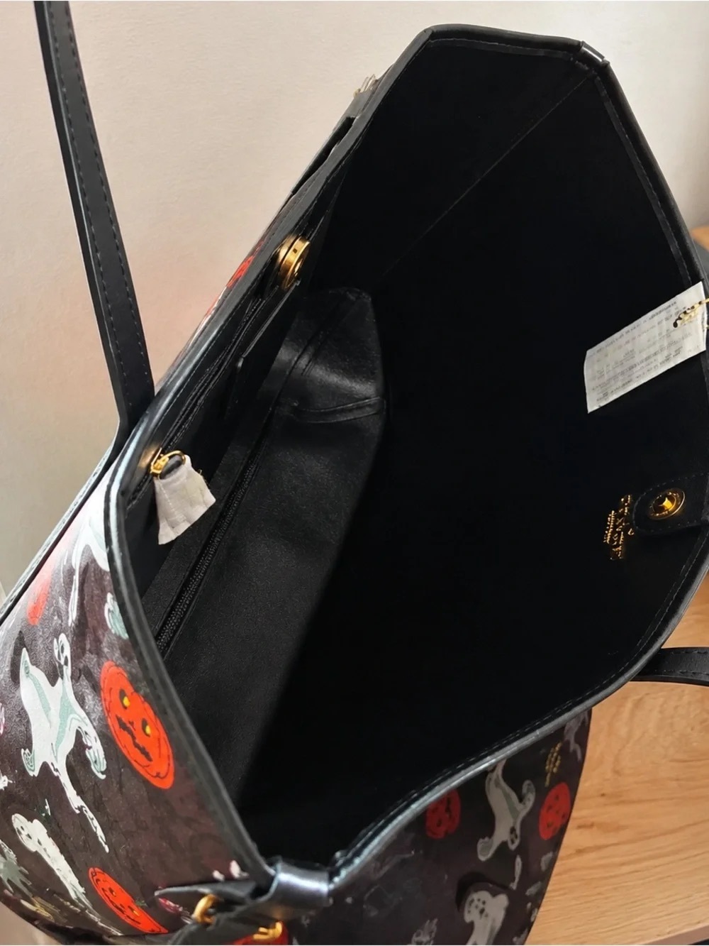 Coach Halloween Ghost & Pumpkin Tote in Black, White and Orange - Picture 3 of 4